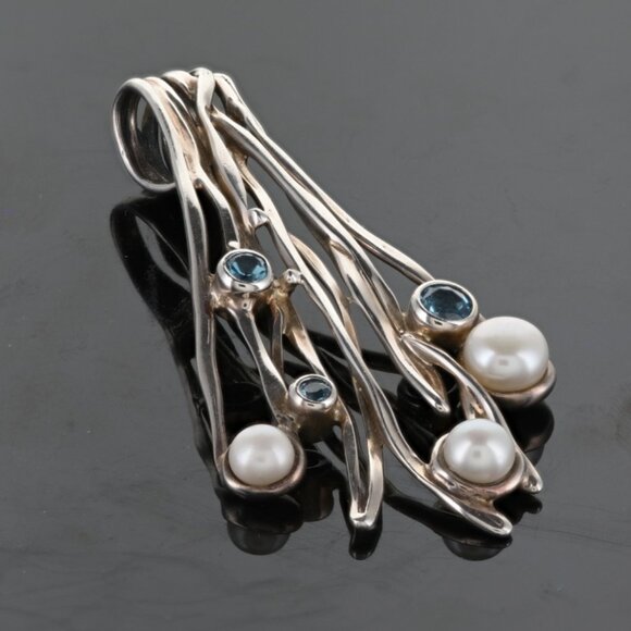 Vintage Fine Sterling silver Hagit Gorali ISRAEL Pendant w/blue Topaz & Pearls - Picture 1 of 6